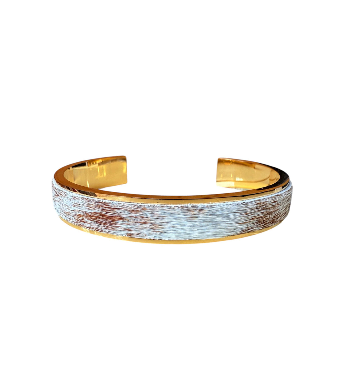 J6888A - 18k Plated Stainless Steel 3/4 Bangle w Cowhide