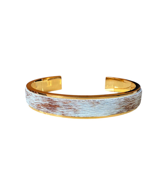 J6888A - 18k Plated Stainless Steel 3/4 Bangle w Cowhide