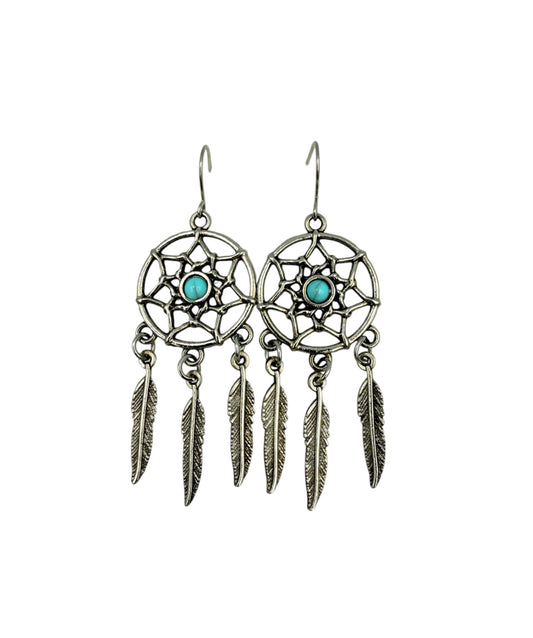 J6184B - Dream Catcher Dangle Earrings