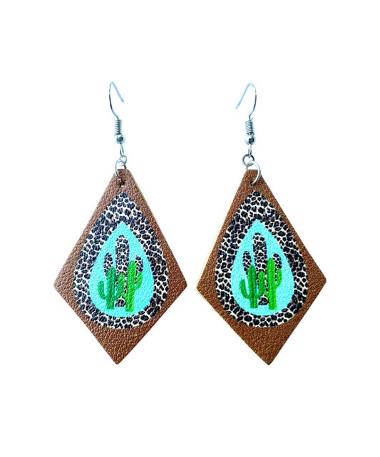 J6961 - Western Cactus Print Fishhook Earrings