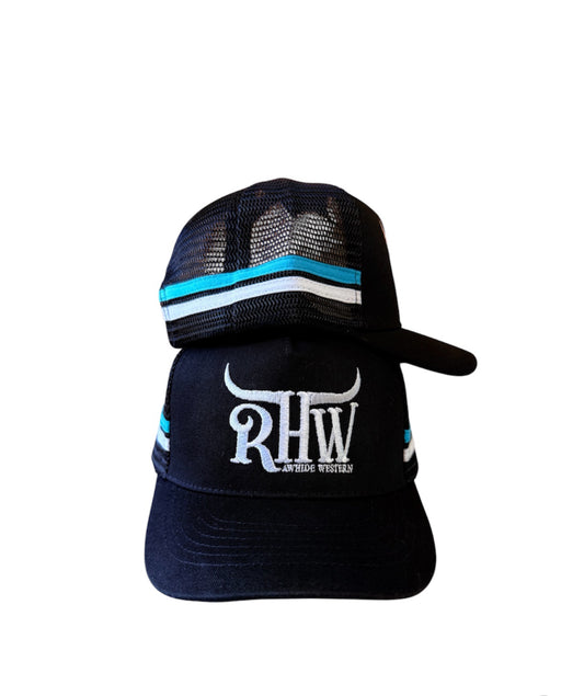 KP4255 - KIDS Rawhide Leather Patch Black Country Trucker Cap