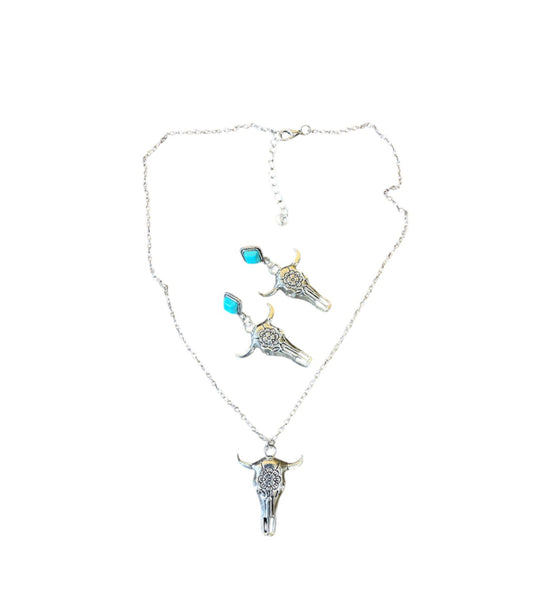 J7085B - Turquoise Earrings & Necklace Set