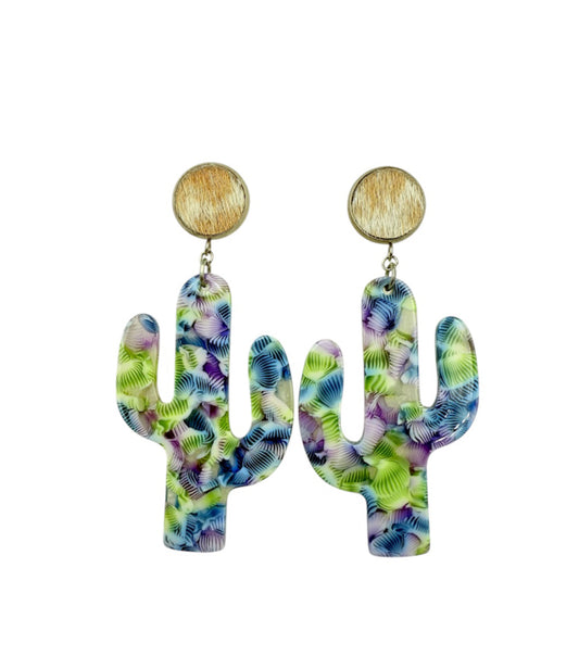 J7095C - 100% Hair on Hide Stud Dangle Earrings