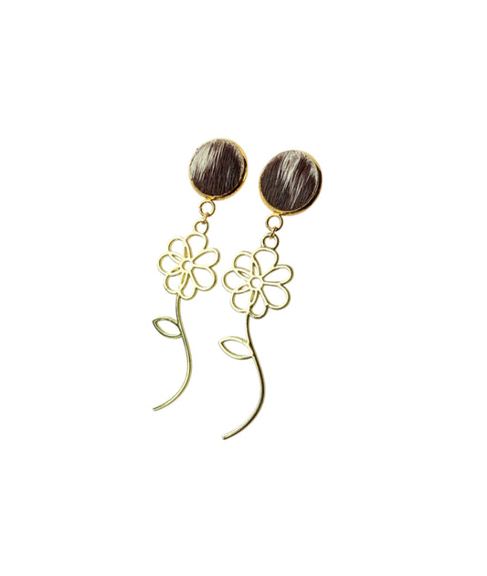 J6986A - 100% Hair on Hide Stud Dangle Earrings - Rawhide Western Wear 