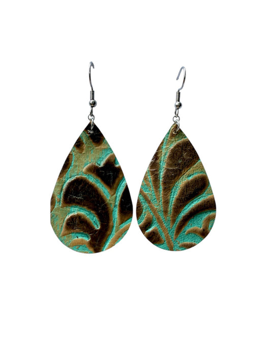 J6969 - Real Leather Dangle Fish Hook Earrings