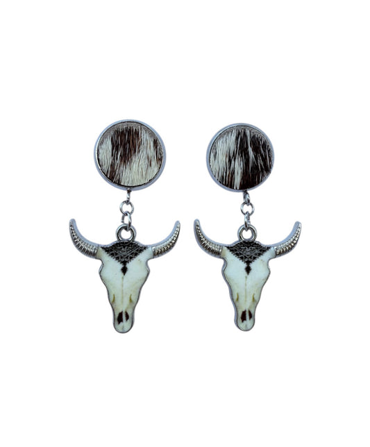 J7019D - 100% Hair on Hide Stud Dangle Earrings