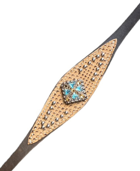 New! T5527C - Leather Embossed or Hair On wither strap with accent concho