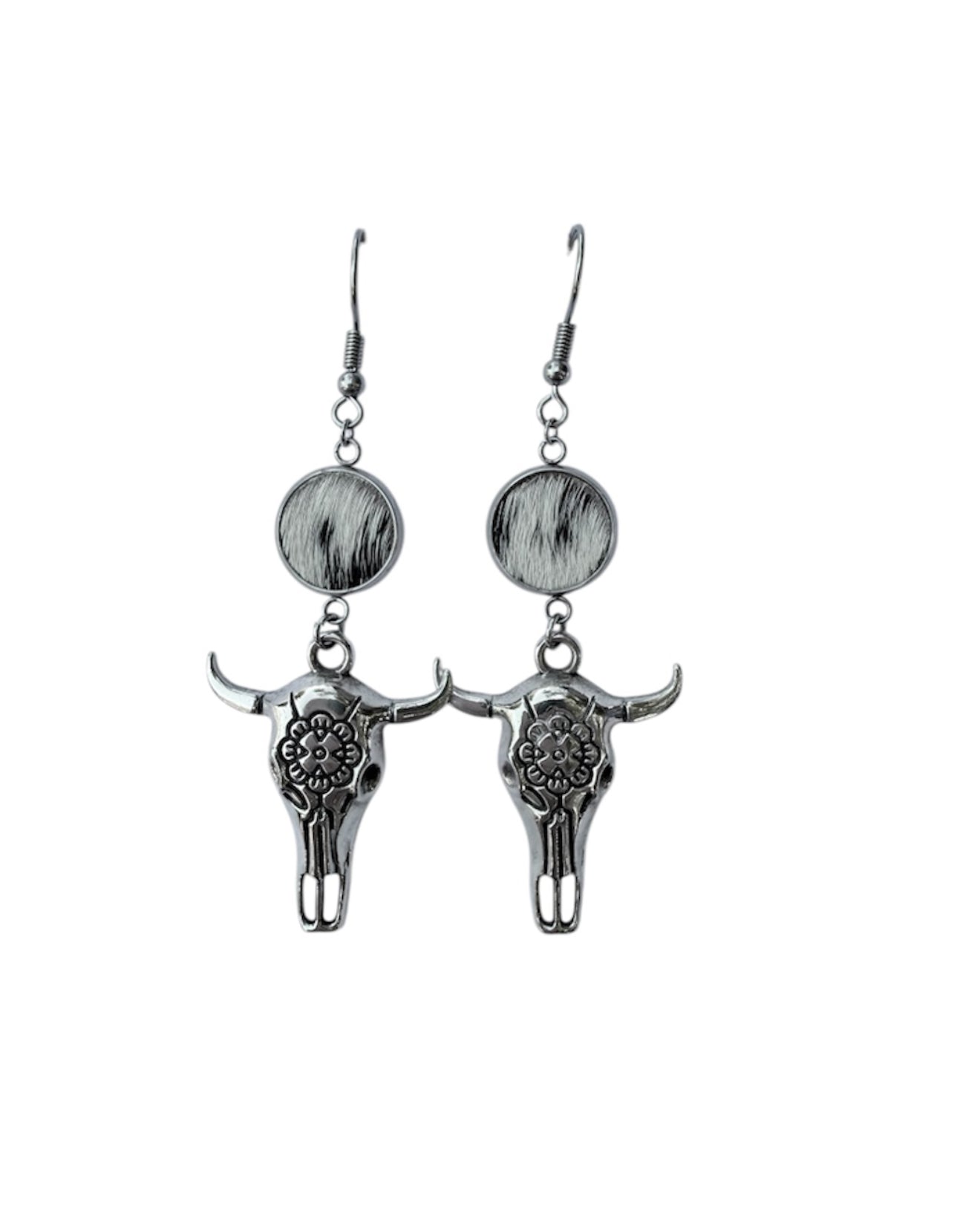 J6682A - 100% Hair on Hide Earrings with Steer Head