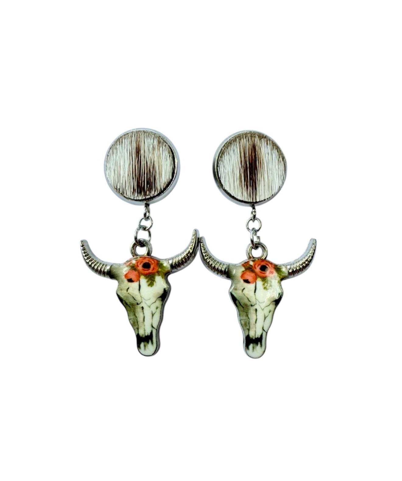 J6985 - 100% Hair on Hide Stud Dangle Earrings - Rawhide Western Wear 