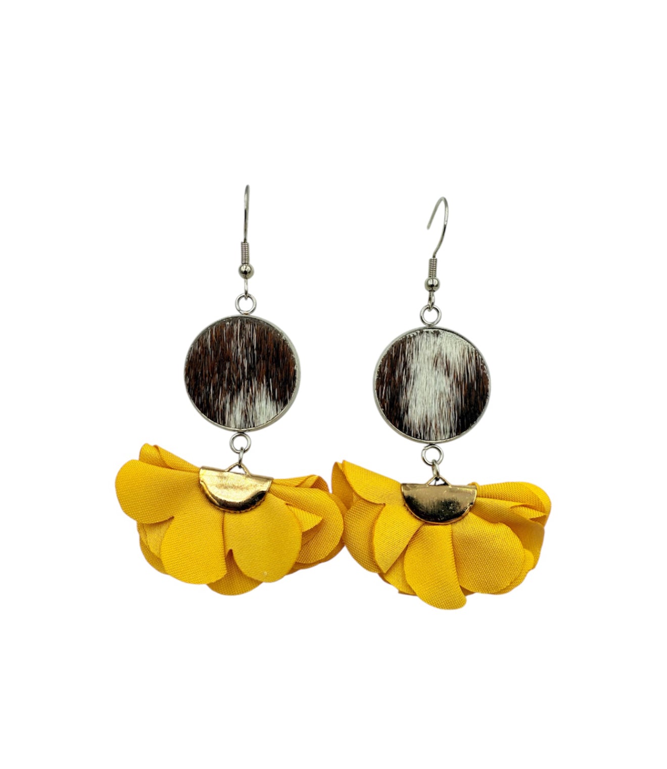 J7074A - Flower 100% Hair on Hide Earrings