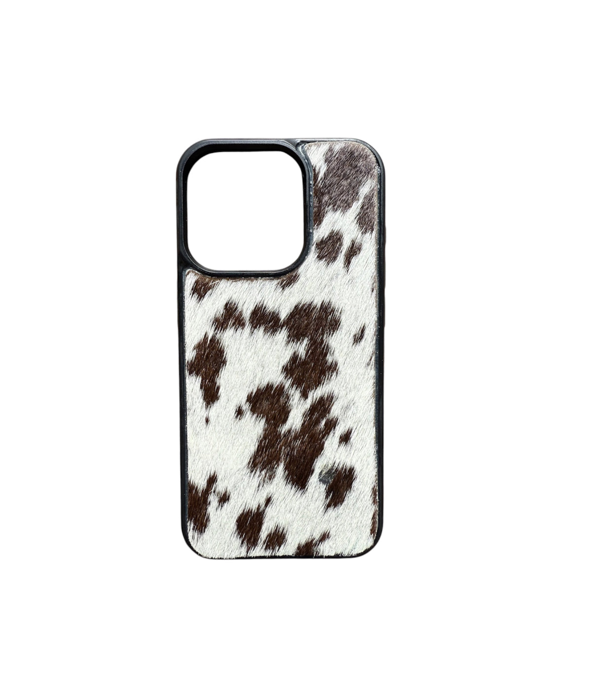 A8642 - IPhone 15 Pro Hair on Hide Leather w Rubber Case - Rawhide Western Wear 