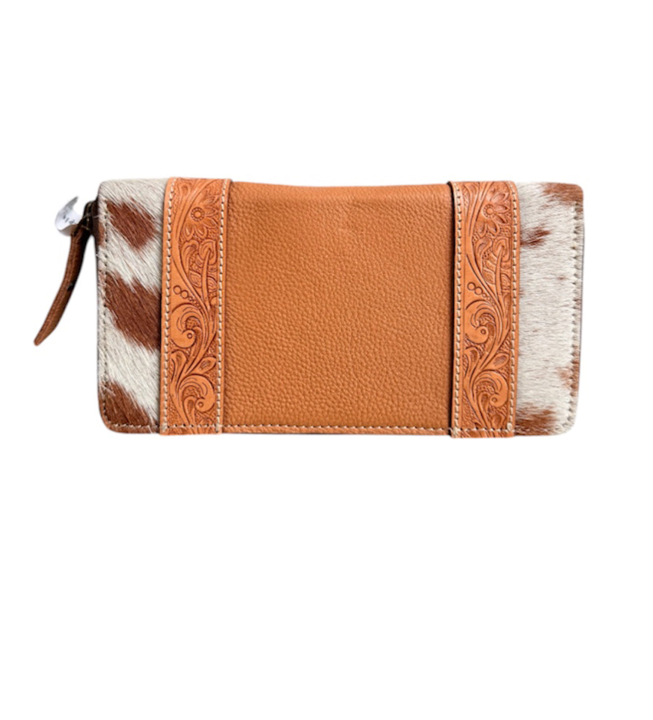 AW32T - Cowhide & Tooling Leather Boot Stitch Zippered Wallet