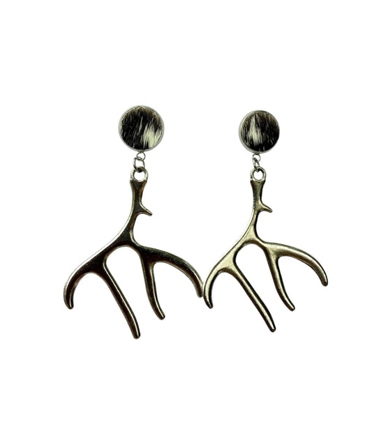 J7122 - 100% Hair on Hide Stud w Antler Earrings