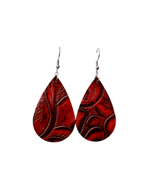 J7015 - Real Leather Dangle Fish Hook Earrings