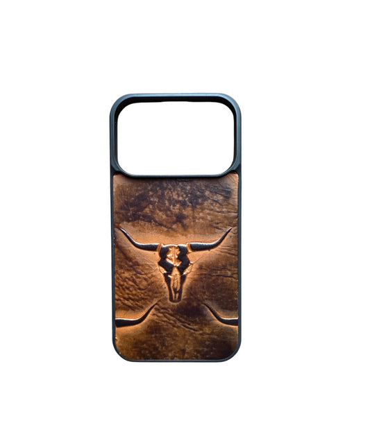 A8962 - IPhone 17 Pro Tooled Leather w Rubber Case - Rawhide Western Wear 