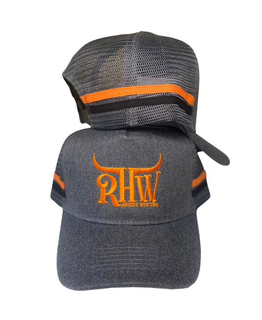 P4151 - RHW Grey & Orange Western Trucker Cap