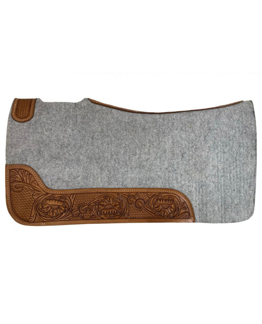 PAD279 - 30" x 32" Contoured Felt Saddle Pad with Tooled Top Grain Wear Leathers