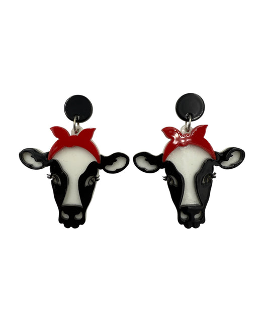 J6268 - Cow w Bow Stud Earrings