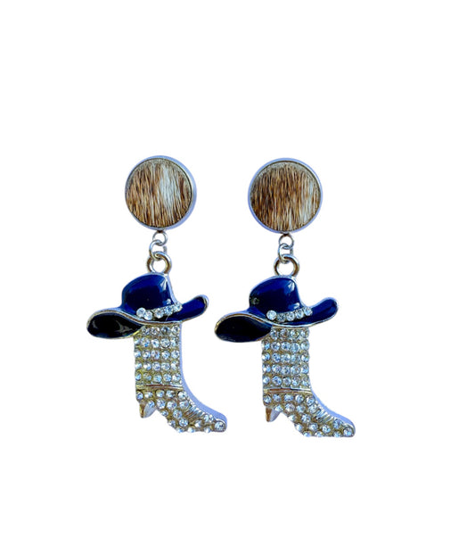 J7041 - 100% Hair on Hide Stud Dangle Earrings