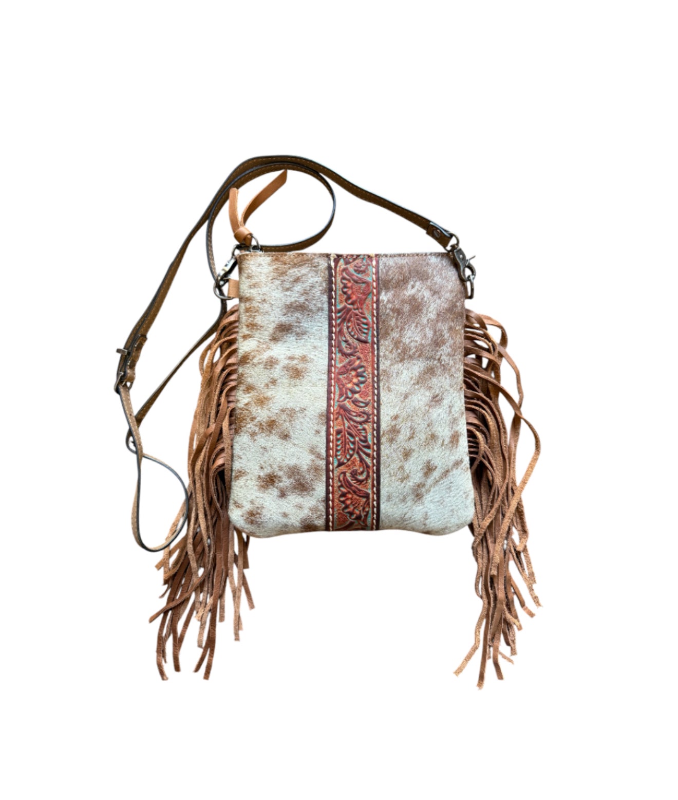 A8904D -  Genuine Leather Cowhide Fringe Crossbody