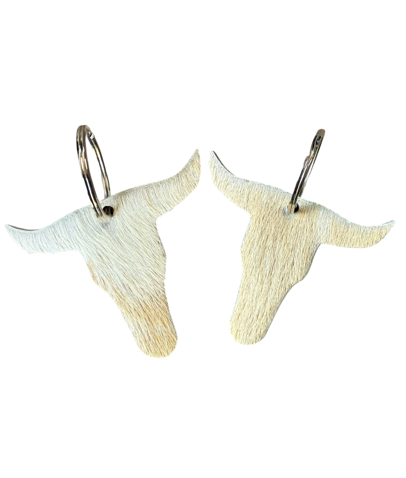 A8766 - Double Sided 100% Hair On Hide Leather Bull Tag Keychain