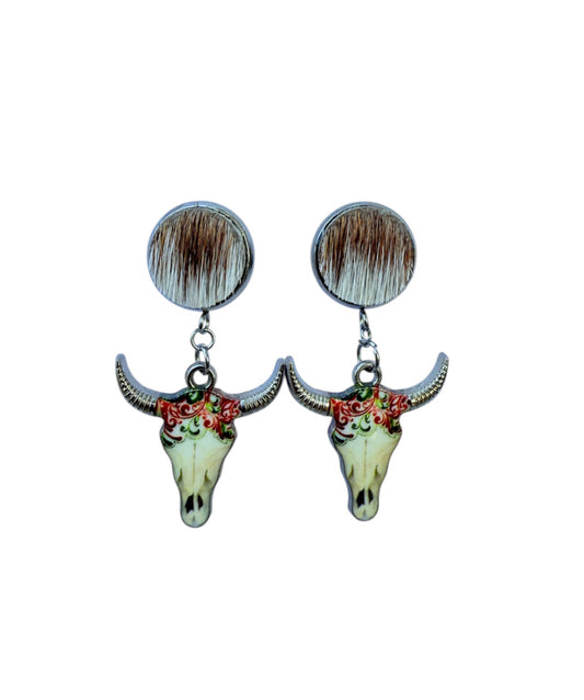 J7019E - 100% Hair on Hide Stud Dangle Earrings