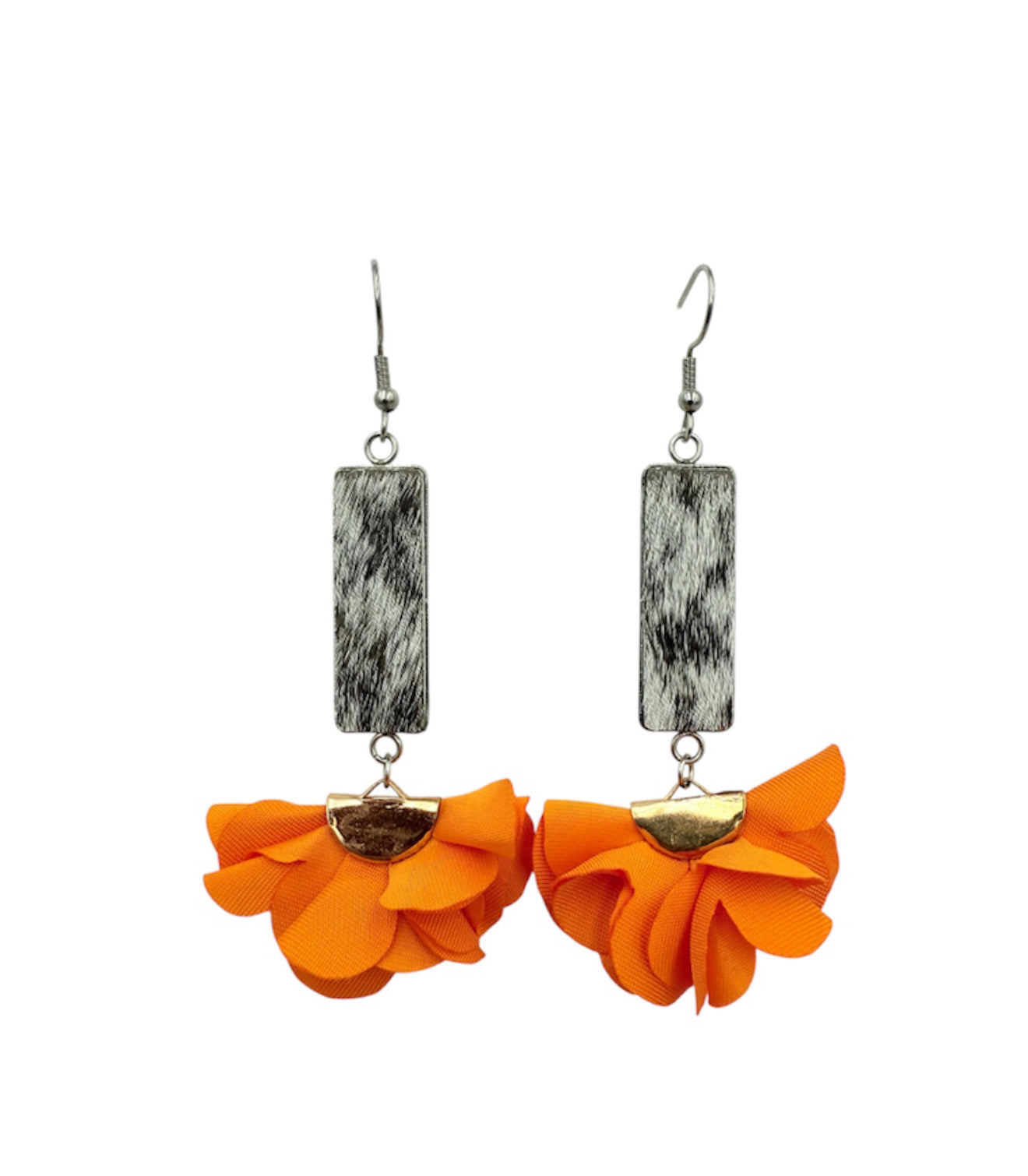 J7091 - Flower 100% Hair on Hide Earrings