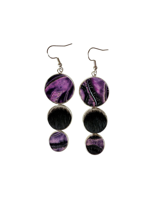 J7050B - Real Leather & Cowhide Metal Casing Dangle Earrings - Rawhide Western Wear 