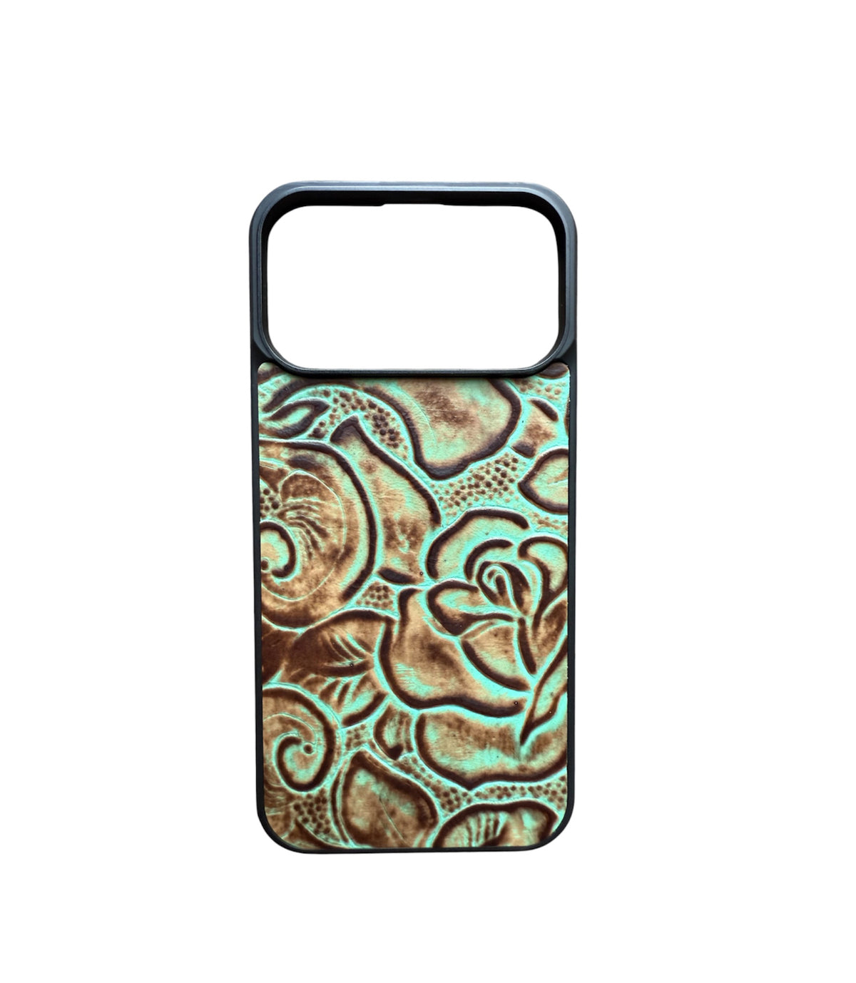A8966 - IPhone 17 & 18 Pro Max Tooled Leather w Rubber Case - Rawhide Western Wear 