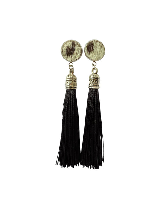 J6670A - 100% Hair on Hide Stud Tassel Earrings