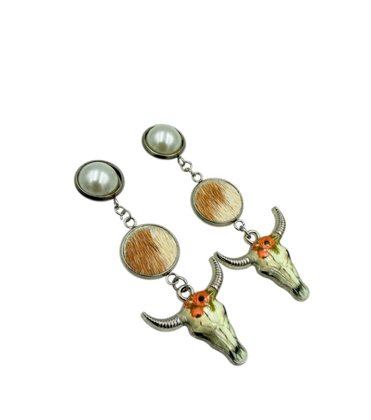 J7088C - Pearl Stud 100% Hair on Hide Earrings