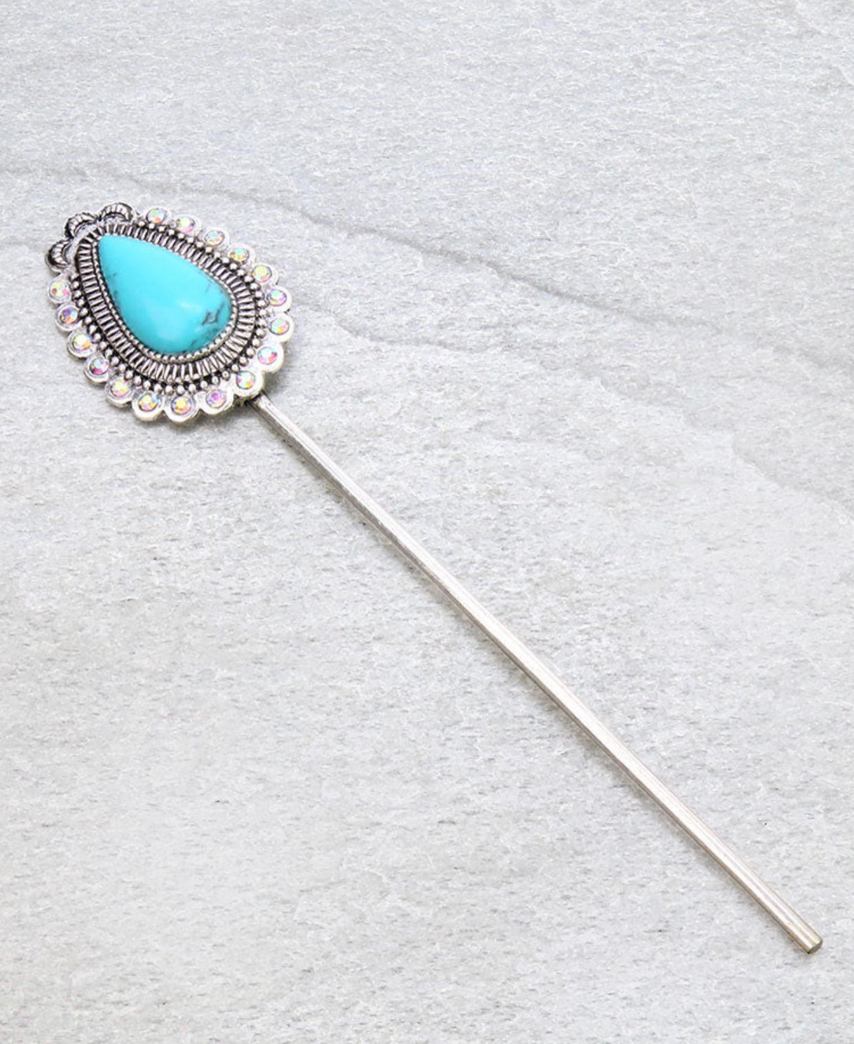 J6732TQ - 6″ Western Teardrop Stone Hair Pin
