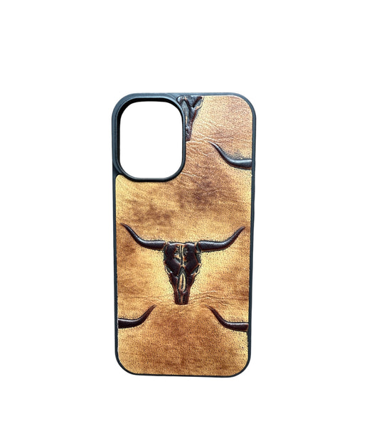 A8803 - IPhone 16 Tooled Leather w Rubber Case - Rawhide Western Wear 