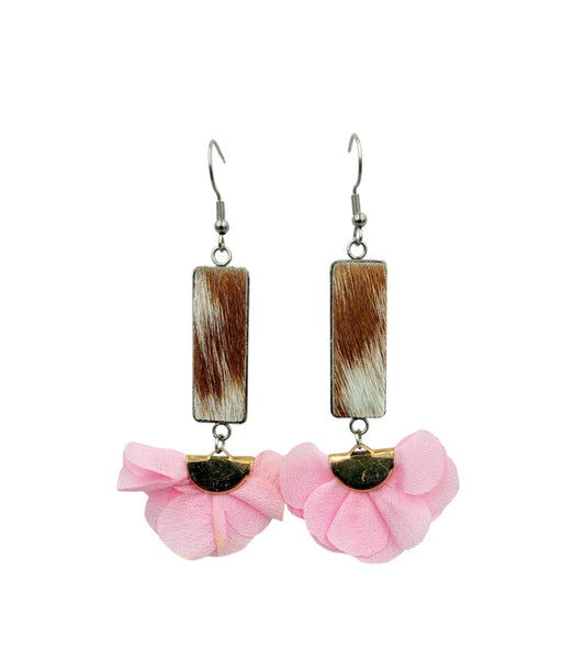 J7091A - Flower 100% Hair on Hide Earrings