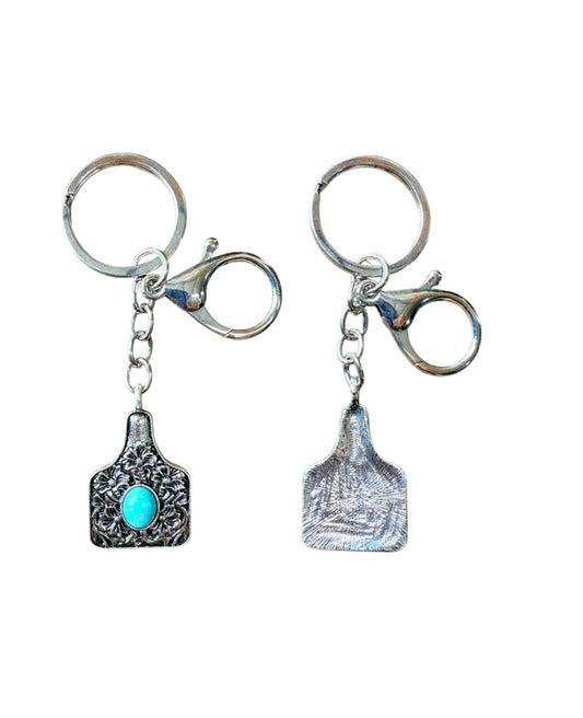 A7990 -  Silver Cattle Ear Tag Keychain