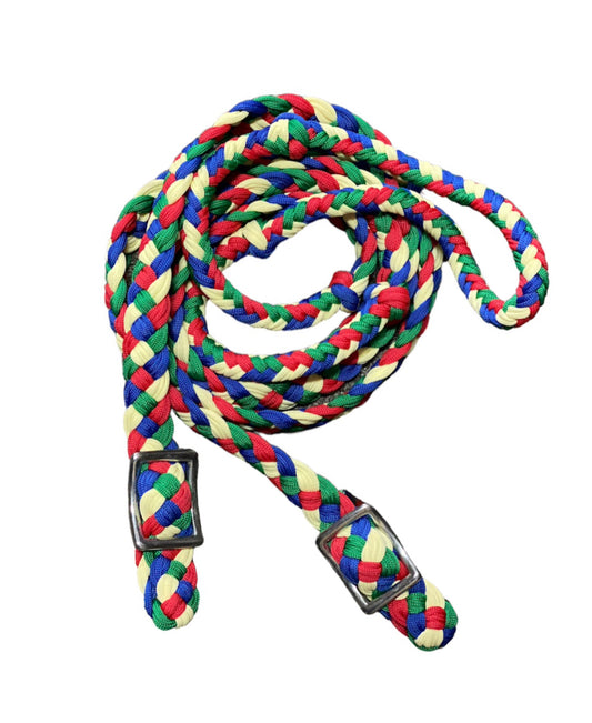T5302  - Four Colour Braided Barrel Reins with Knots