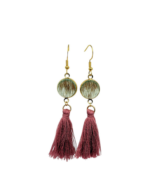 J7046 - Tassel Hide Gold Colour Hook Earrings