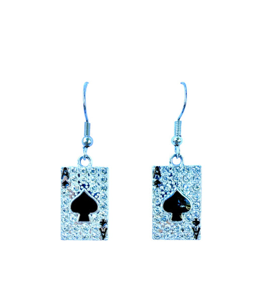J7044A - Silver Colour Ace of Spades Dangle Earrings