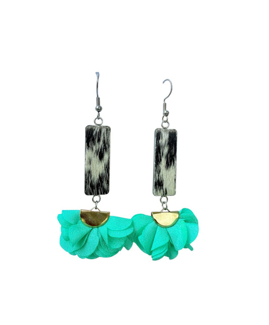 J7091C - Flower 100% Hair on Hide Earrings