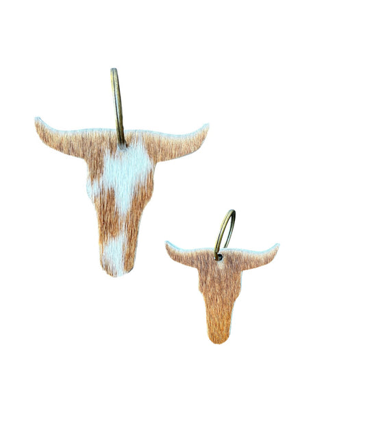 A8766 - Double Sided 100% Hair On Hide Leather Bull Tag Keychain