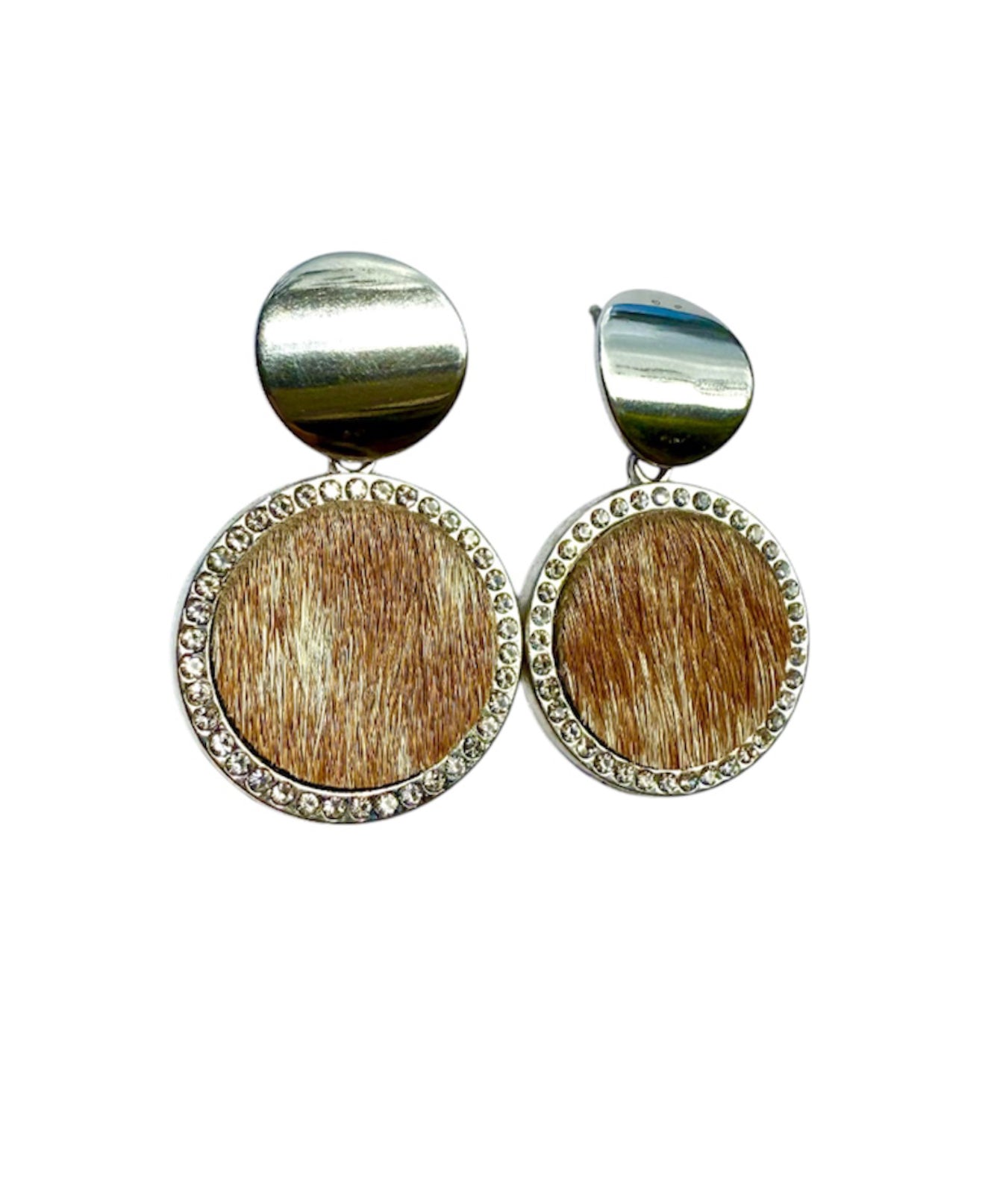 J6684I  - 100% Hair on Hide Earrings with Diamantes