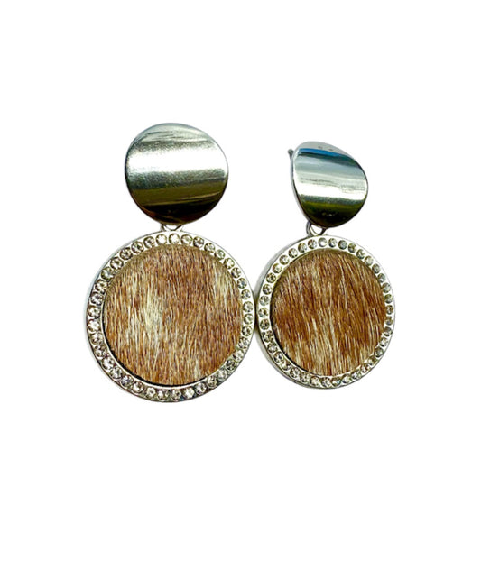 J6684I  - 100% Hair on Hide Earrings with Diamantes