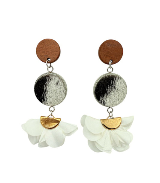 J7075A - Flower 100% Hair on Hide Earrings