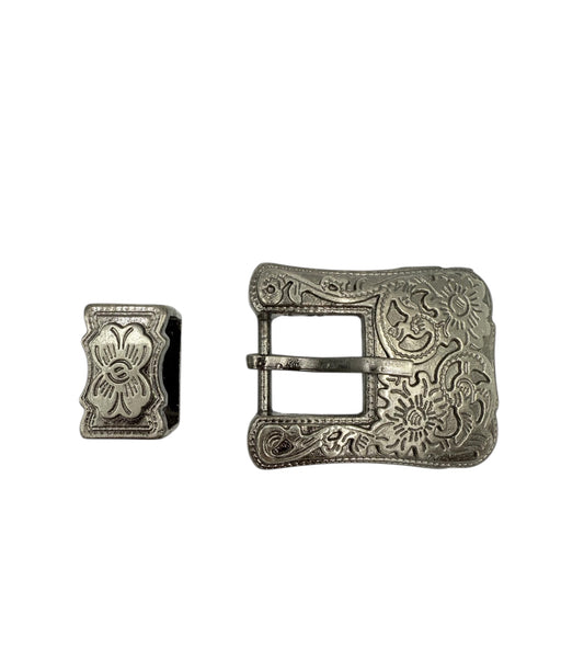 A7642 - Floral Gun Metal  Buckle & Keeper