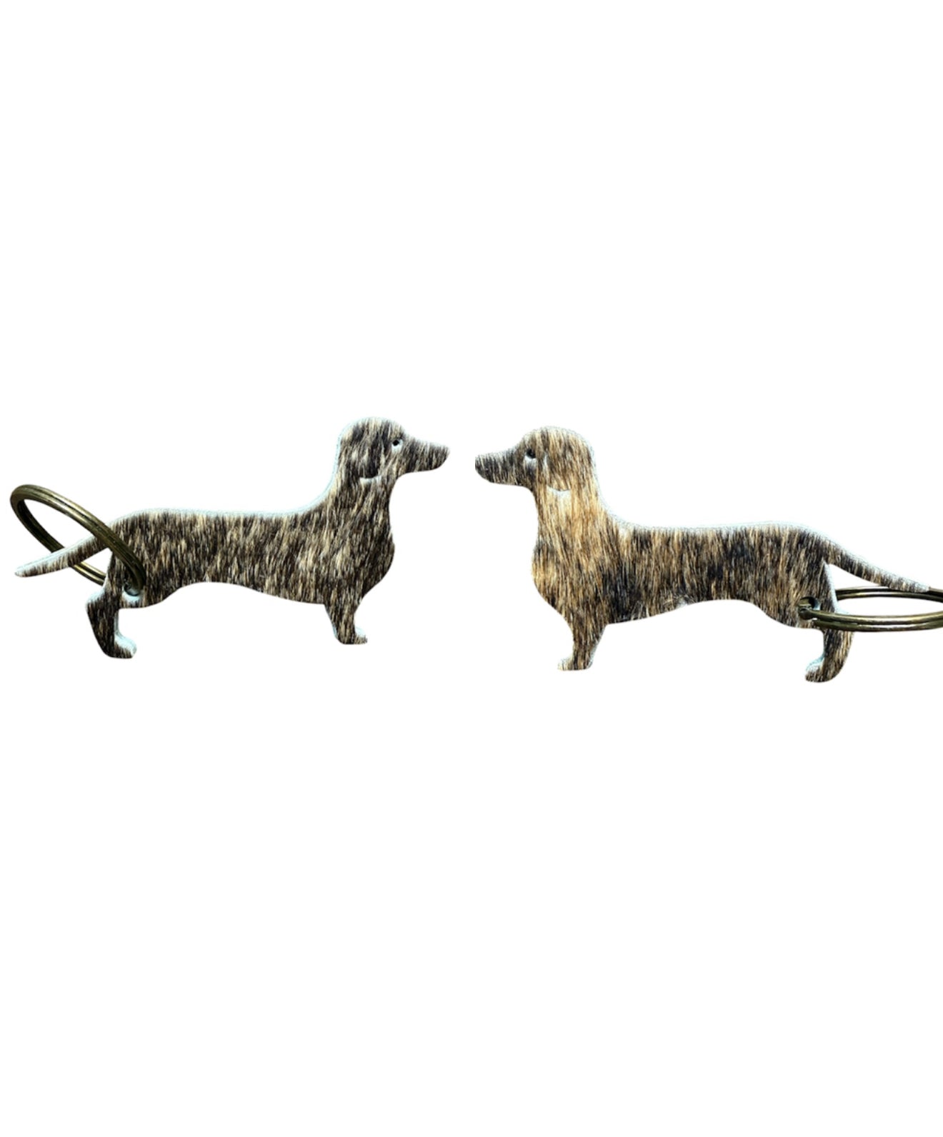 A8746 - Double Sided 100% Hair On Hide Leather Dashshund Tag Keychain - Rawhide Western Wear 