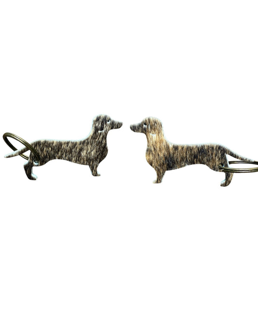 A8746 - Double Sided 100% Hair On Hide Leather Dashshund Tag Keychain - Rawhide Western Wear 