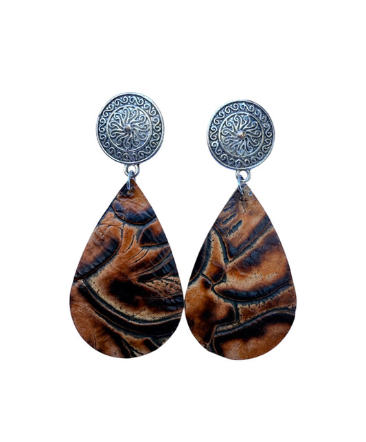 J7022A - Real Leather Stud Dangle Earrings
