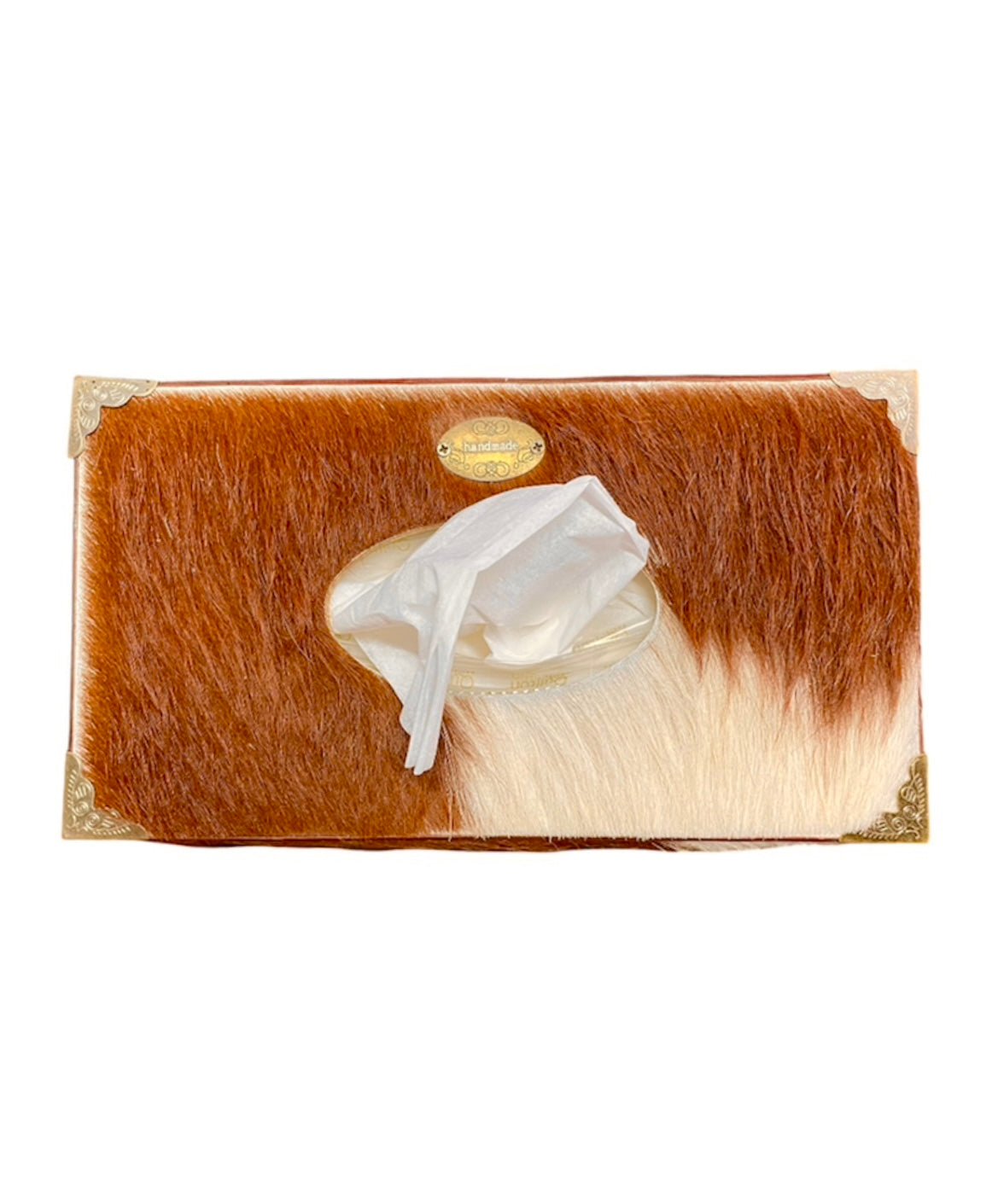 A8842 - Wooden Tissue Holder w Cowhide & Kangaroo Leather