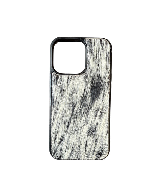 A8429 - IPhone 13 Pro Hair on Hide Leather w Rubber Case - Rawhide Western Wear 