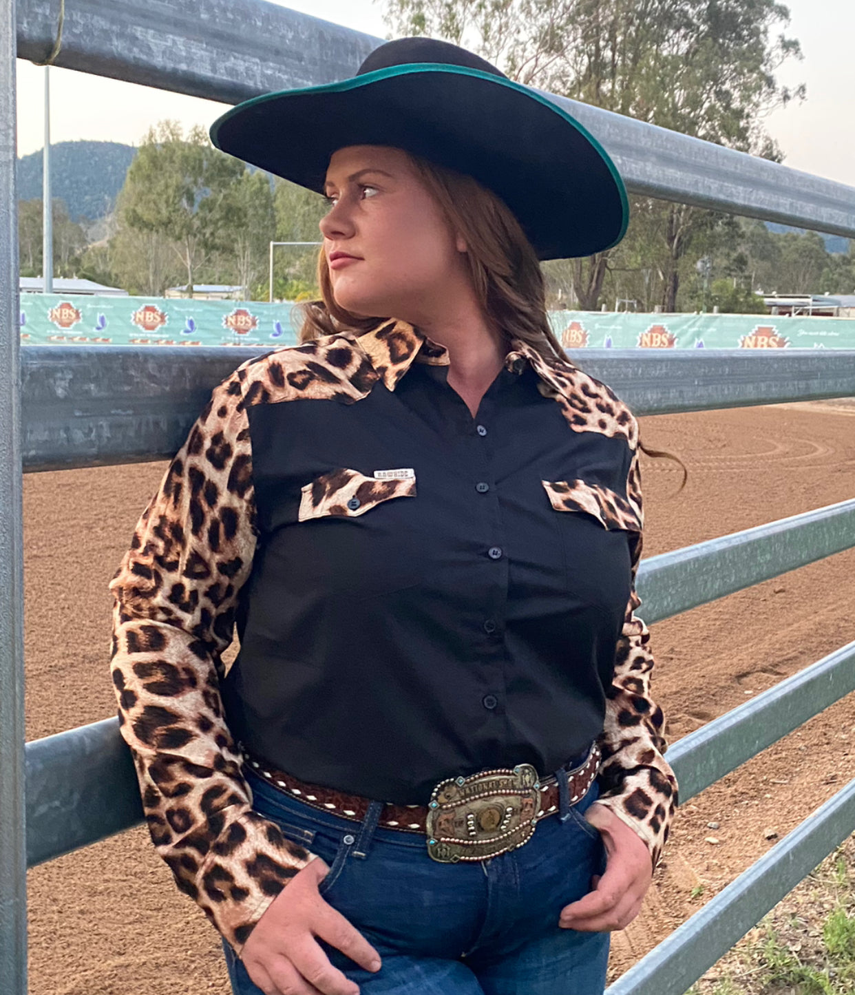L1308 - Leopard & Black Ladies Western Arena Shirt